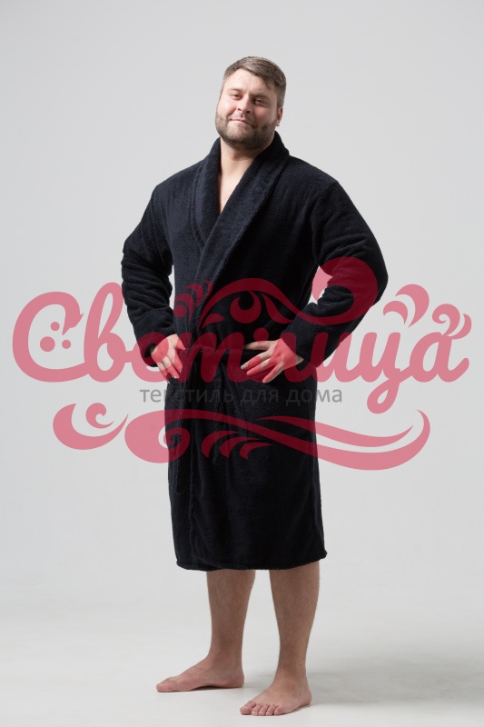 Мужской классический махровый халат с шалькой (Черный)